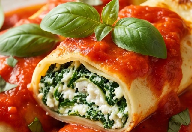 Canelones de espinaca en masa de claras